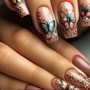 24 Pcs Butterfly Nail Art with Floral Accents Buy One Get One Frer